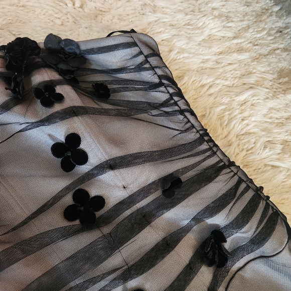 Kay Unger Black Mesh Dress with Velvet Flowers - Picture 3 of 7